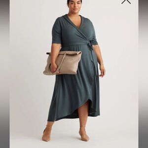 NWT Quince Tencel Jersey Midi Wrap Dress, Size 2X in Dark Olive